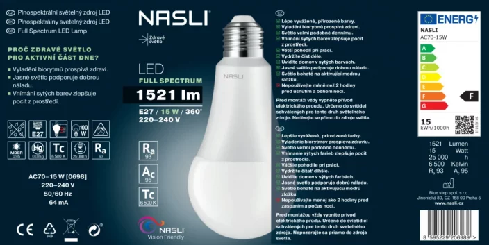 Plnospektrální světelný zdroj LED 15 W E27